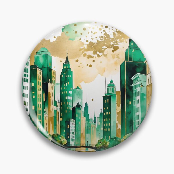 Item preview, City viiew in water paint style with emerald and gold shades designed and sold by Moonde04.