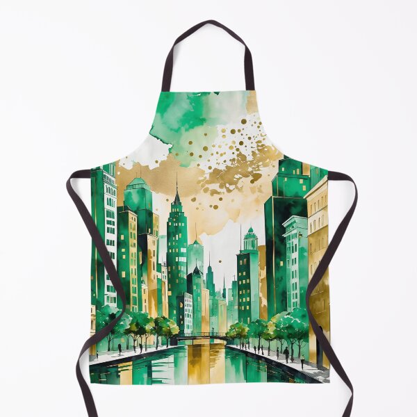 Item preview, City viiew in water paint style with emerald and gold shades designed and sold by Moonde04.