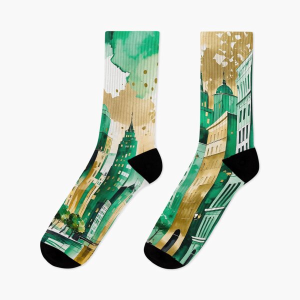 Item preview, City viiew in water paint style with emerald and gold shades designed and sold by Moonde04.