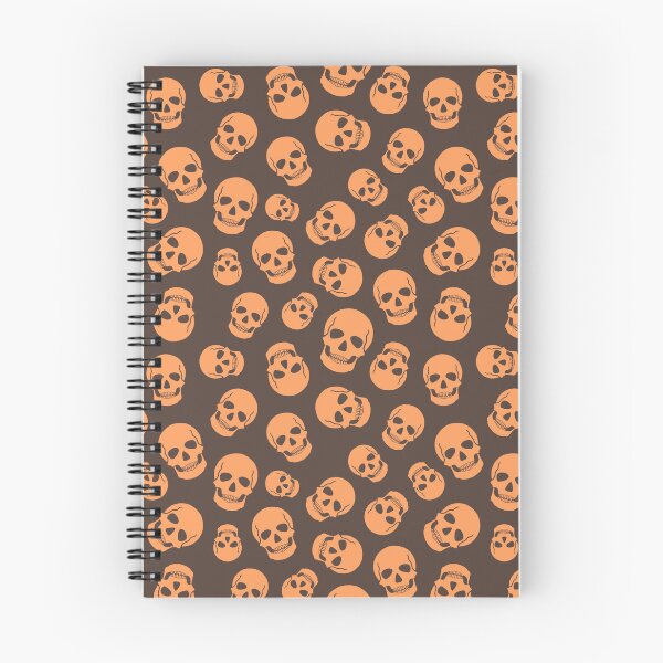 Item preview, Hand-drawn pattern of orange skulls on brown background, quirky pattern for spooky day designed and sold by AlexandraGregor.