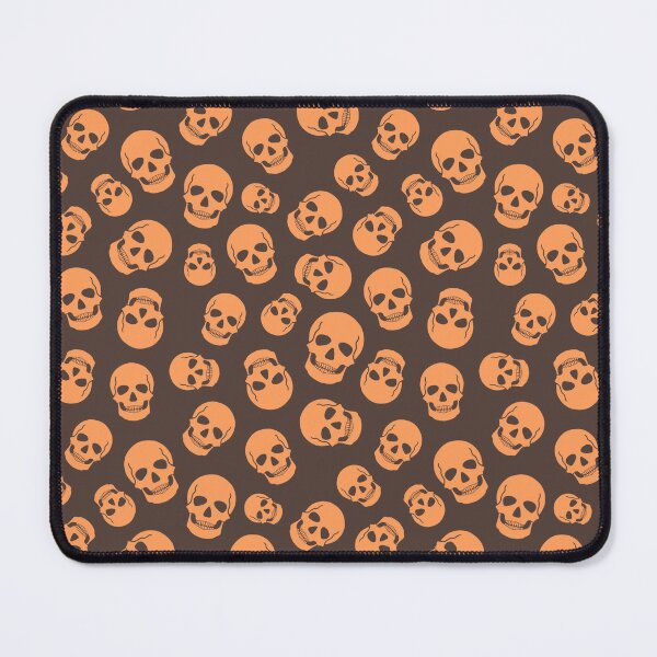 Item preview, Hand-drawn pattern of orange skulls on brown background, quirky pattern for spooky day designed and sold by AlexandraGregor.