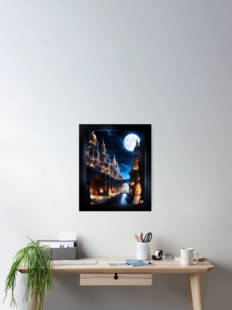 Enchanted Gothic City Of Allecia Illuminated By A Full Moon AI Concept Art by Xzendor7 2 Enchanted Gothic City Of Allecia Illuminated By A Full Moon Fantastic AI Concept Art by Xzendor7 Wall Decor Poster Art Print