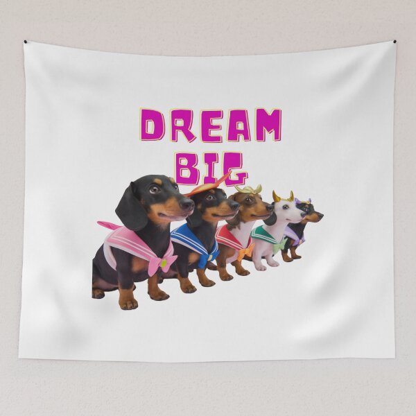Item preview, Miniature Dachshund Heroes in Sailor Uniforms Lined Up with "Dream Big" designed and sold by AyaJP.