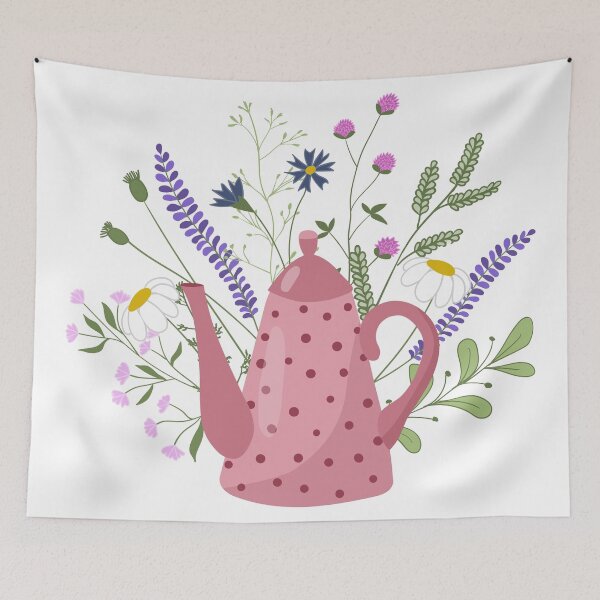Item preview, Vector illustration of a doodle teapot with herbal tea designed and sold by Familyshmot.