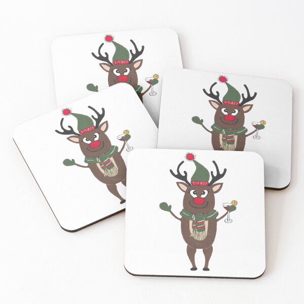 Item preview, Festive Red Nose Reindeer Drinking Cocktails designed and sold by Sartoris Art.