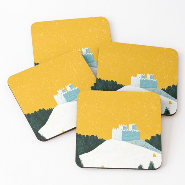Item preview, Whimsical Castle on Snowy Hill with Vibrant Yellow Sky and Forest designed and sold by regnumsaturni.