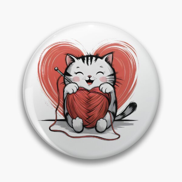 Item preview, Adorable Knitting Cat with Heart Yarn – Cute Cozy Love Design designed and sold by Pastel-Pulse.