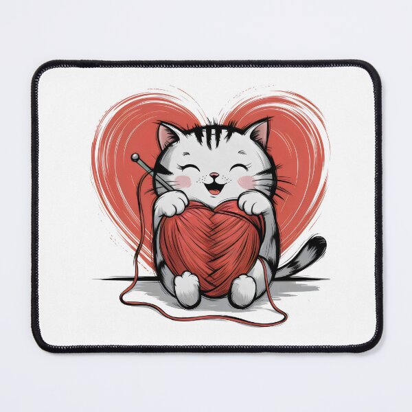 Item preview, Adorable Knitting Cat with Heart Yarn – Cute Cozy Love Design designed and sold by Pastel-Pulse.