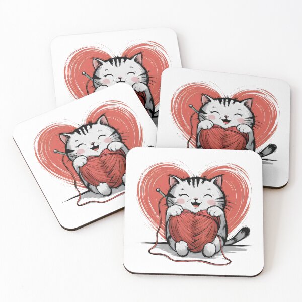 Item preview, Adorable Knitting Cat with Heart Yarn – Cute Cozy Love Design designed and sold by Pastel-Pulse.