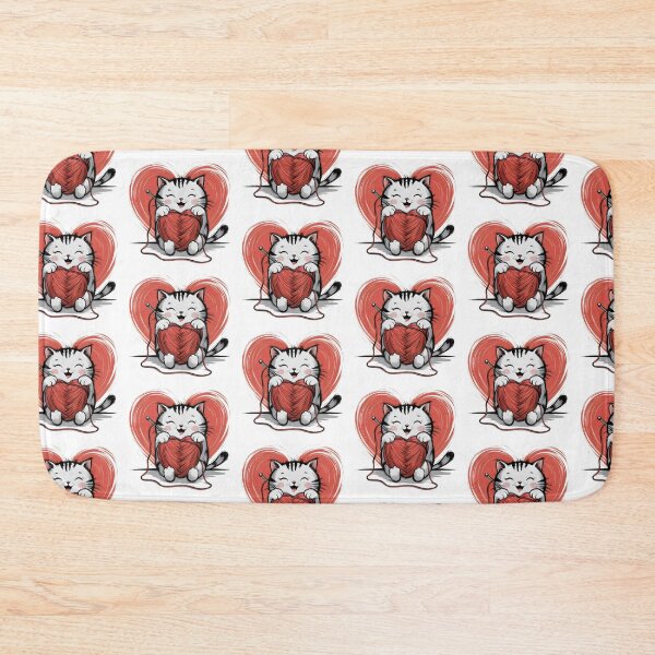 Item preview, Adorable Knitting Cat with Heart Yarn – Cute Cozy Love Design designed and sold by Pastel-Pulse.