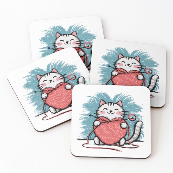 Item preview, Happy Knitting Cat – Cozy Yarn Heart Design for Cat Lovers designed and sold by Pastel-Pulse.