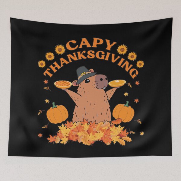 Item preview, Thanksgiving Capybara with pumpkins and pumpkin pie, Capy Thanksgiving designed and sold by OhBoyLoveIt.