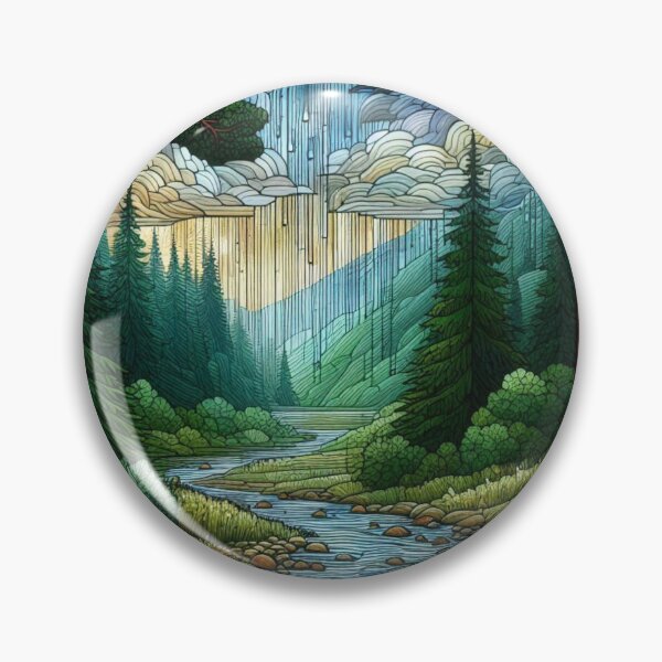 Item preview, Forest and mountains in the rain in stained glass style designed and sold by ArtNames.