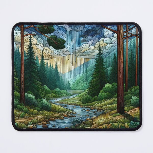 Item preview, Forest and mountains in the rain in stained glass style designed and sold by ArtNames.