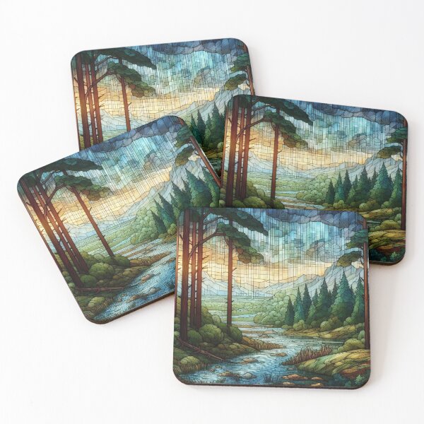 Item preview, Forest and mountains in the rain in stained glass style II designed and sold by ArtNames.