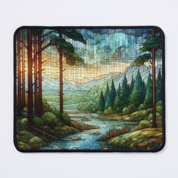 Item preview, Forest and mountains in the rain in stained glass style II designed and sold by ArtNames.