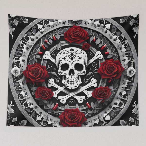 Item preview, Mysterious Skull Mandala with Roses and Candles designed and sold by MandalasShops.