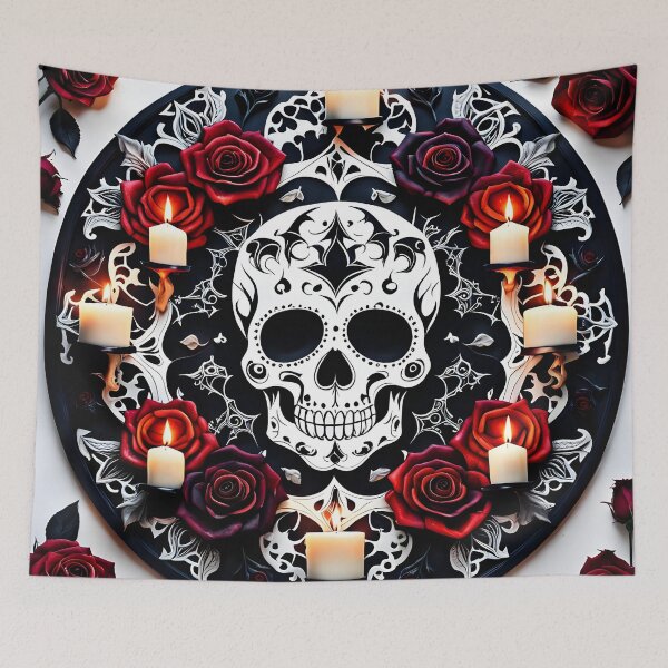 Item preview, Skull Mandala with Roses and Lit Candles designed and sold by MandalasShops.
