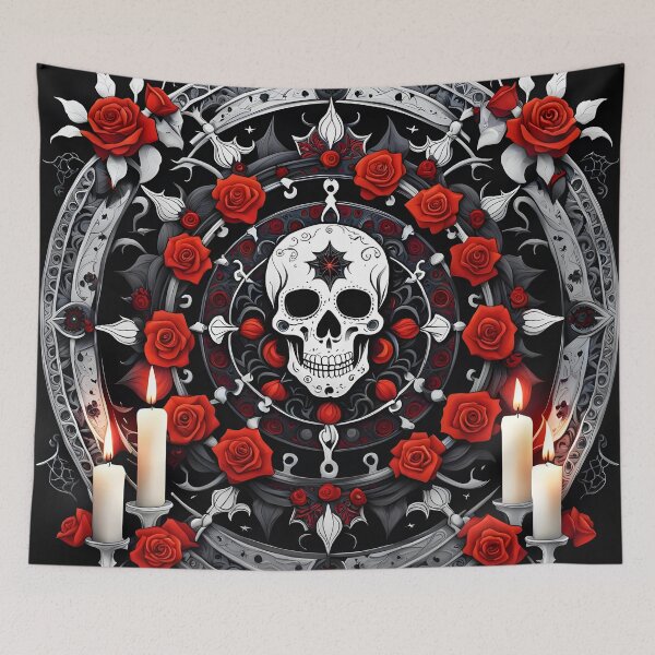 Item preview, Gothic Mandala with Skull, Roses and Candles designed and sold by MandalasShops.