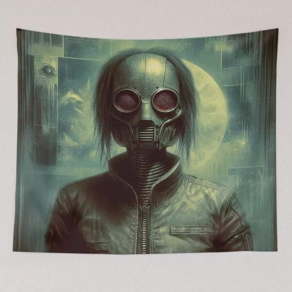 Item preview, Cyberpunk Gas Masked Character – Futuristic Dystopian Artwork designed and sold by MarinaFila.