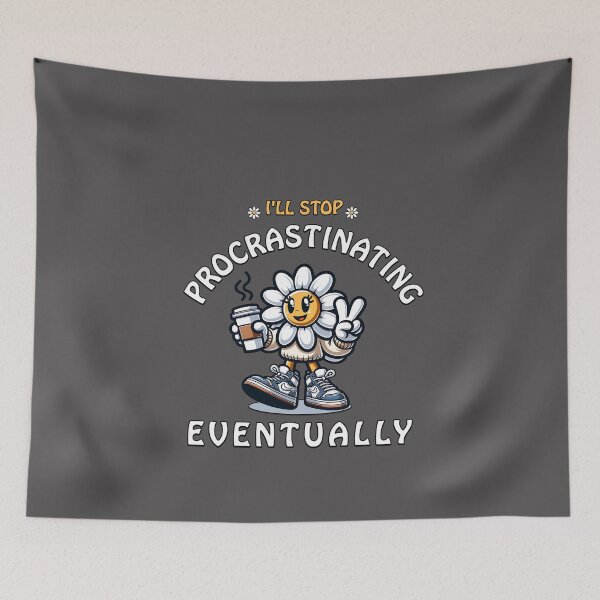 Item preview, "I'll stop procrastinating eventually", funny tees, cute daisy flower, cartoon,  floral,  designed and sold by karinasalwaszka.