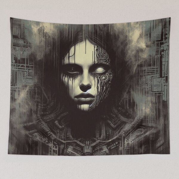 Item preview, Dark Cybernetic Woman Portrait – Futuristic AI and Human Fusion Art designed and sold by MarinaFila.