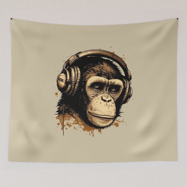Item preview, Hip Monkey with Headphones in Street Art Style designed and sold by Hakubiya.