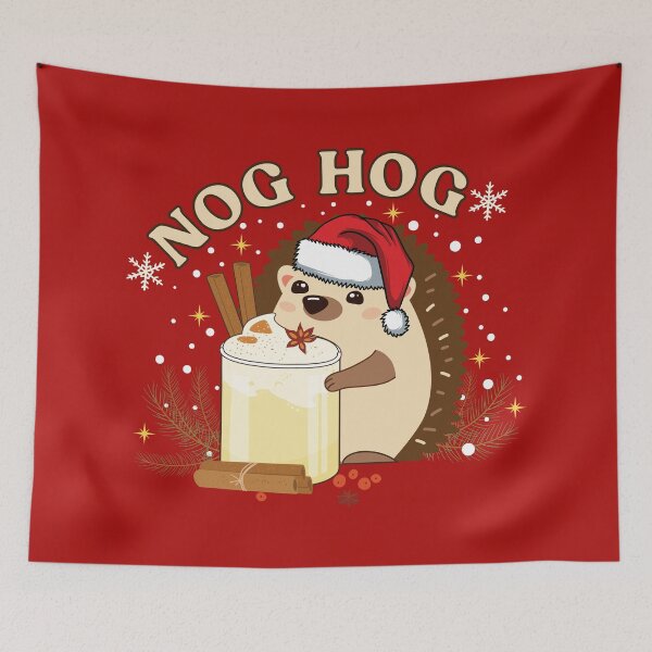 Item preview, Cute Kawaii Christmas Hedgehog who loves Egg nog and is now a Nog Hog designed and sold by OhBoyLoveIt.