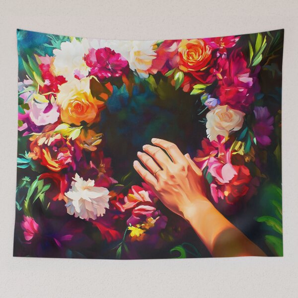 Item preview, a hand putting a floral wreath on a grave painting day of the dead november 1 art designed and sold by EmeraldeaArt.