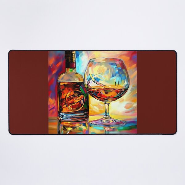 Item preview, Vibrant Display of Brandy Bottle and Glass Against a Colorful Abstract Background AI Generated Digital Art designed and sold by OlfactoART Studio.