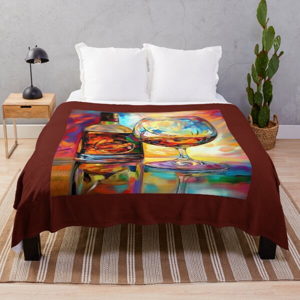 Item preview, Vibrant Display of Brandy Bottle and Glass Against a Colorful Abstract Background AI Generated Digital Art designed and sold by OlfactoART Studio.