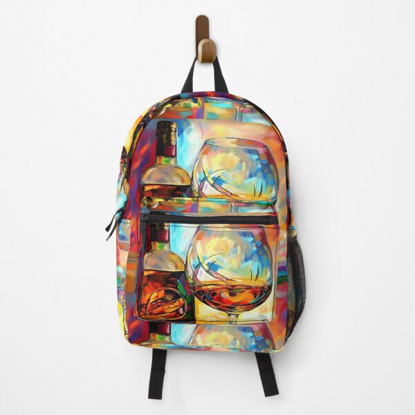 Item preview, Vibrant Display of Brandy Bottle and Glass Against a Colorful Abstract Background AI Generated Digital Art designed and sold by OlfactoART Studio.