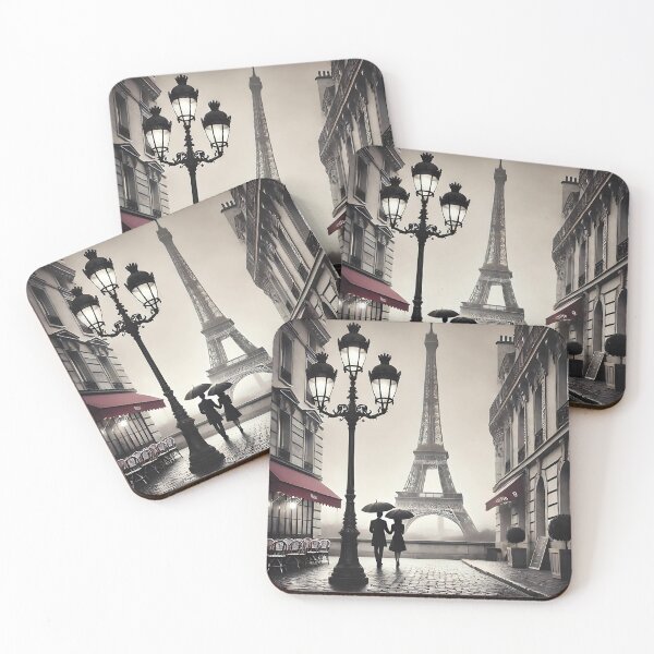 Item preview, Romantic Paris Stroll – Eiffel Tower and Parisian Charm in Black & White designed and sold by daila70.