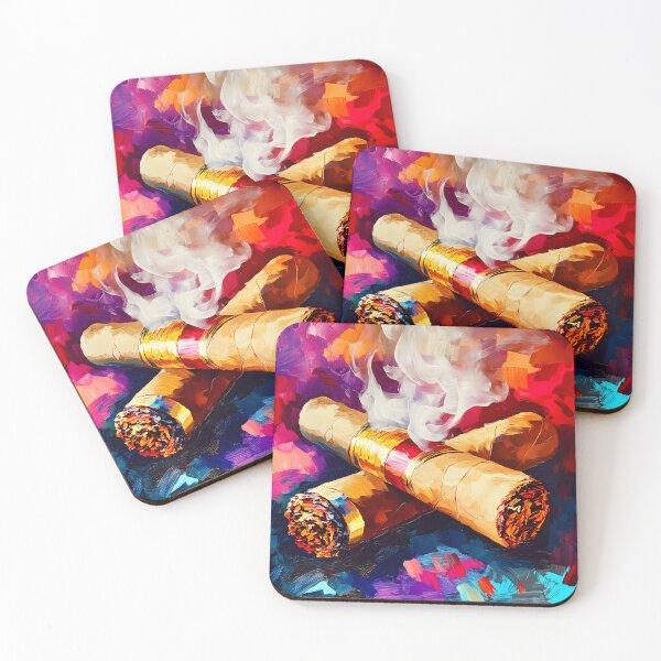 Item preview, Lively Composition of Two Large Cigars with Curling Smoke, Vibrant Reds and Blues Expressive Modern Art AI Generated designed and sold by OlfactoART Studio.