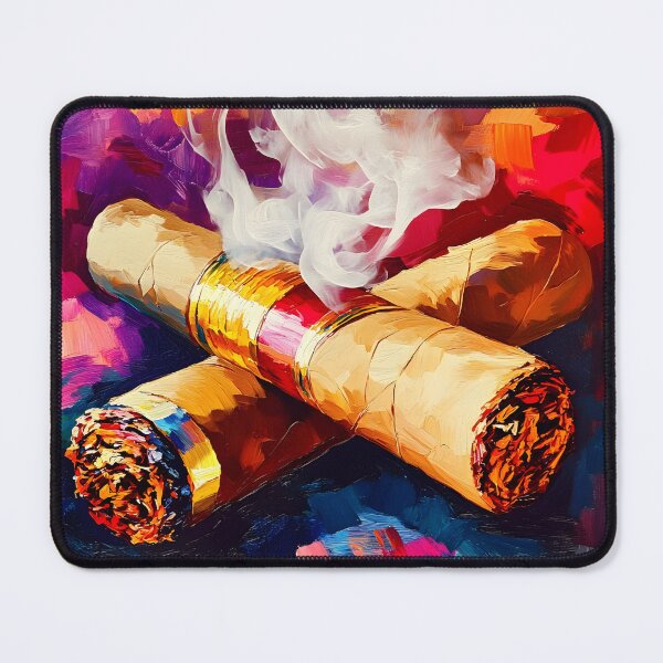 Item preview, Lively Composition of Two Large Cigars with Curling Smoke, Vibrant Reds and Blues Expressive Modern Art AI Generated designed and sold by OlfactoART Studio.