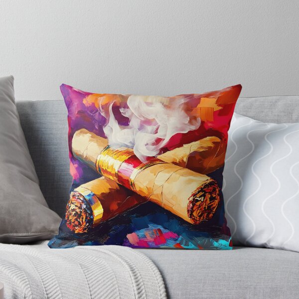 Item preview, Lively Composition of Two Large Cigars with Curling Smoke, Vibrant Reds and Blues Expressive Modern Art AI Generated designed and sold by OlfactoART Studio.