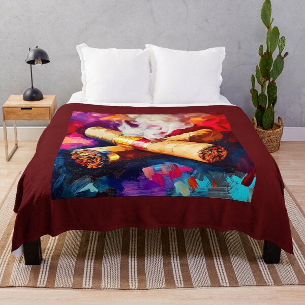 Item preview, Lively Composition of Two Large Cigars with Curling Smoke, Vibrant Reds and Blues Expressive Modern Art AI Generated designed and sold by OlfactoART Studio.