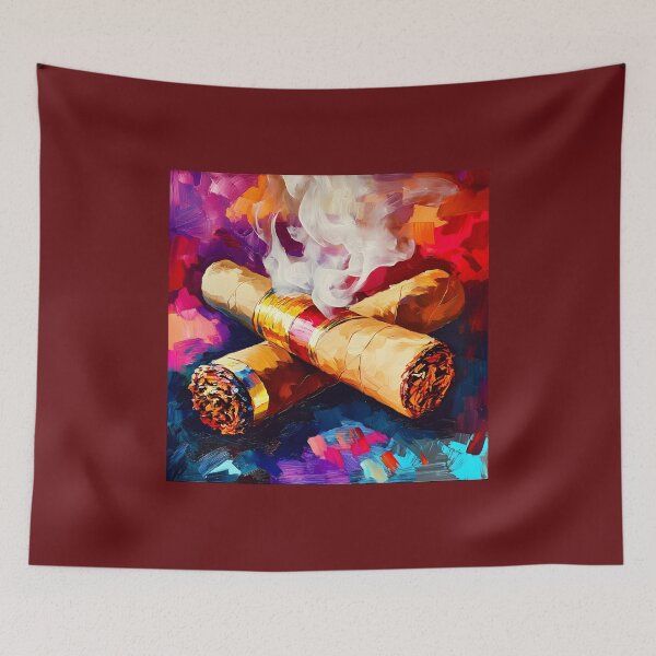 Item preview, Lively Composition of Two Large Cigars with Curling Smoke, Vibrant Reds and Blues Expressive Modern Art AI Generated designed and sold by OlfactoART Studio.