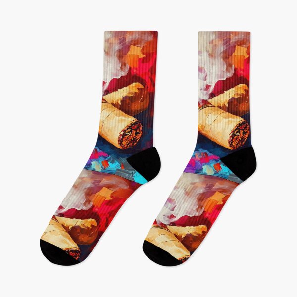 Item preview, Lively Composition of Two Large Cigars with Curling Smoke, Vibrant Reds and Blues Expressive Modern Art AI Generated designed and sold by OlfactoART Studio.