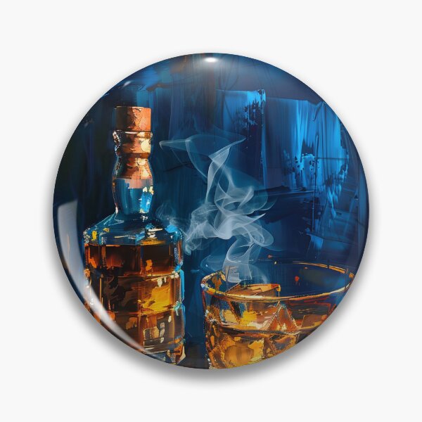 Item preview, Abstract Whiskey with Glass and Cigar on Dark Surface, Contrasting Amber and Blue Tones Digital Art designed and sold by OlfactoART Studio.