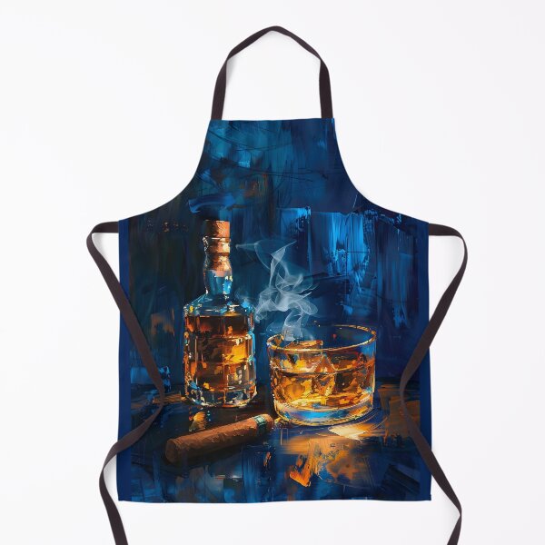 Item preview, Abstract Whiskey with Glass and Cigar on Dark Surface, Contrasting Amber and Blue Tones Digital Art designed and sold by OlfactoART Studio.