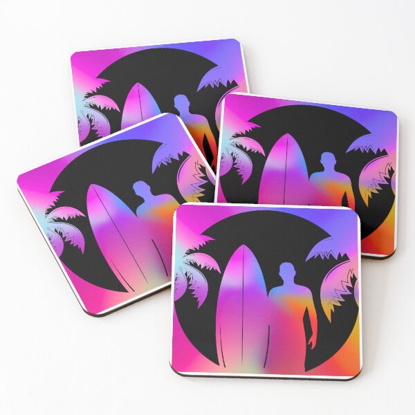 Item preview, Psychedelic Surfer Silhouette with Rainbow Palm Trees – Vibrant Summer Vibes Art designed and sold by Fredster1966.