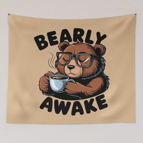 Item preview, "Bearly Awake" Coffee-Loving Bear Cartoon Design designed and sold by serein32.