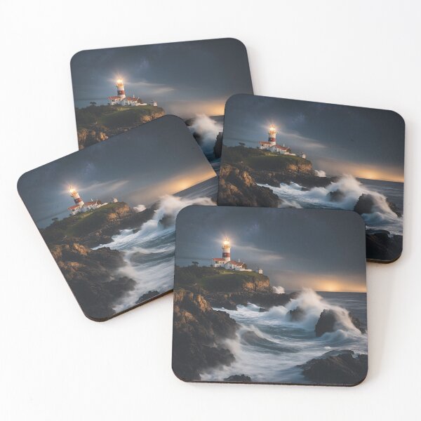Item preview, Waves breaking on lighthouse rocks designed and sold by NicMacTees.