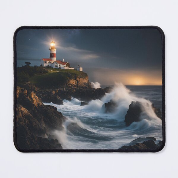 Item preview, Waves breaking on lighthouse rocks designed and sold by NicMacTees.