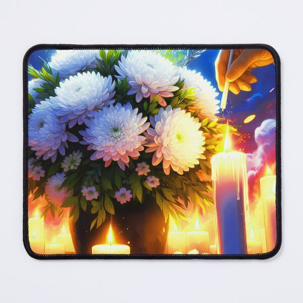 Item preview, white chrysantemums and candles to commemorate painting day of the dead november 1 art designed and sold by EmeraldeaArt.