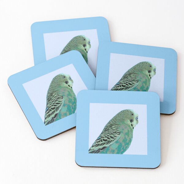 Item preview, Stylised Male green budgerigar portrait and isolated on blue designed and sold by Brian Scantlebury.