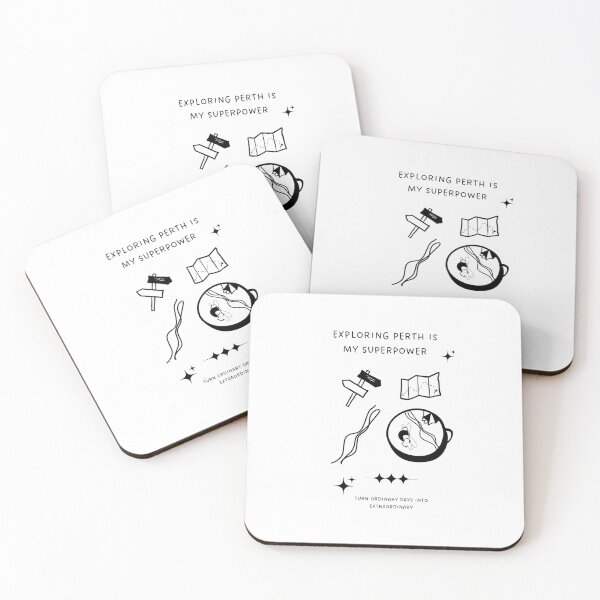 Item preview, Exploring Perth is My Superpower | Illustration of a Map, Road Signs, and a Mug with Beach Art   designed and sold by RM-Journey.