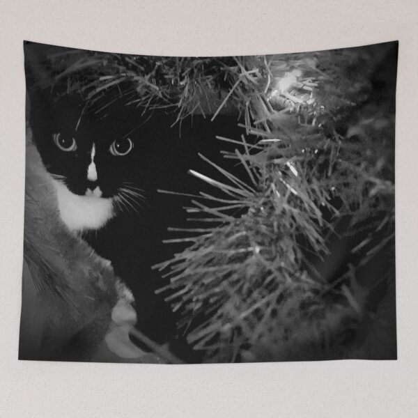 Item preview, Tuxedo Cat Christmas in Black & White designed and sold by Rebecca Jane.