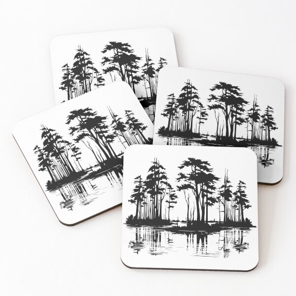 Item preview, Bald Cypress Tree Water Pond Swamp Wetland Grove Moss Evergreen designed and sold by inkoutninja.